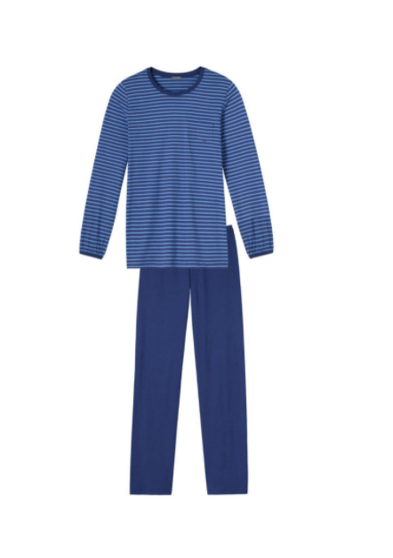 onvergeeflijk Alabama Verloren Schiesser dames pyjama, donkerblauwe met lichtblauwe streep